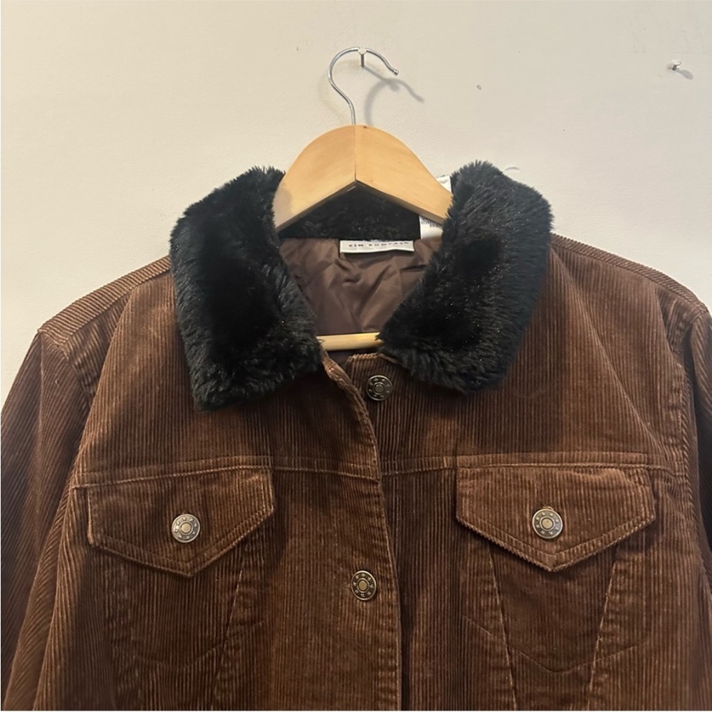 Y2K Barn Trucker Brown Corduroy Jacket with Black Faux Fur Collar Size XL - Picture 5 of 12